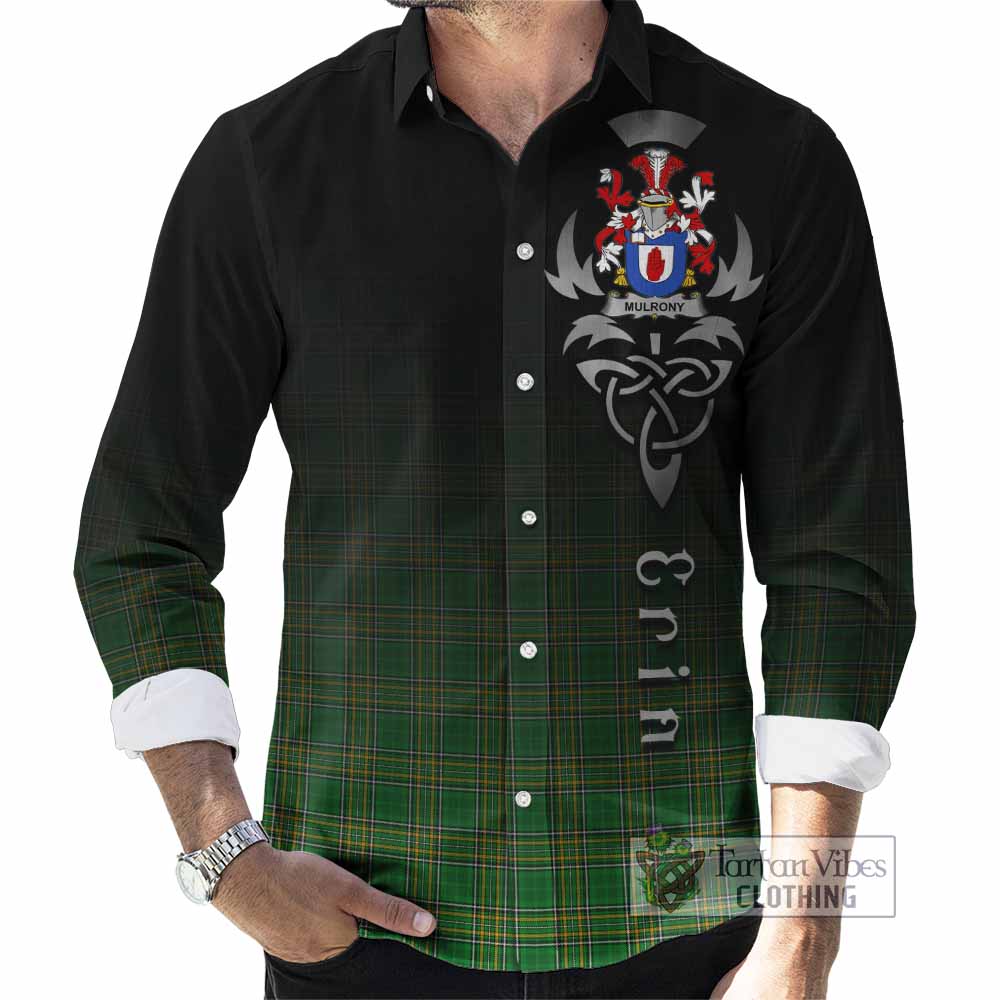 Mulrony Irish Clan Long Sleeve Button Shirt with Coat of Arms Erin Go Bragh Celtic Inspired - Tartan Vibes Clothing