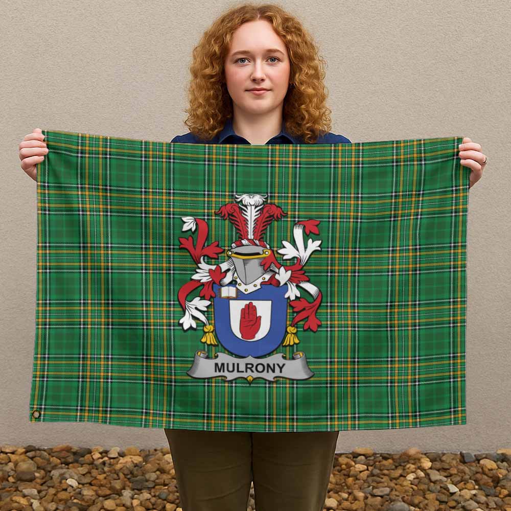 Tartan Vibes Clothing Mulrony Irish Clan Tartan House Flag with Coat of Arms