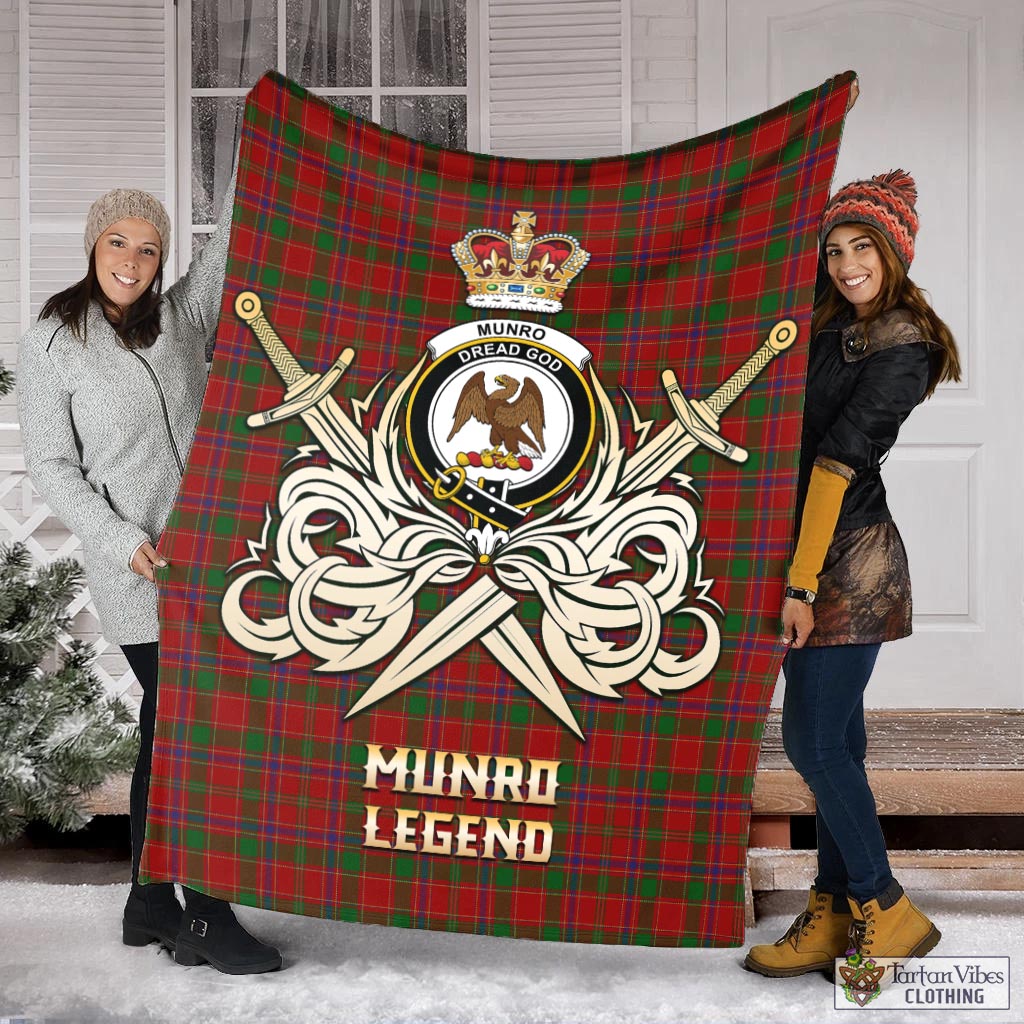 Tartan Vibes Clothing Munro Tartan Blanket with Clan Crest and the Golden Sword of Courageous Legacy