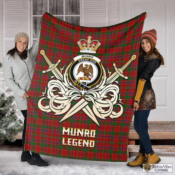Munro Tartan Blanket with Clan Crest and the Golden Sword of Courageous Legacy