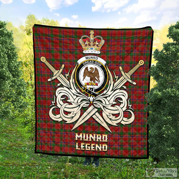 Munro Tartan Quilt with Clan Crest and the Golden Sword of Courageous Legacy
