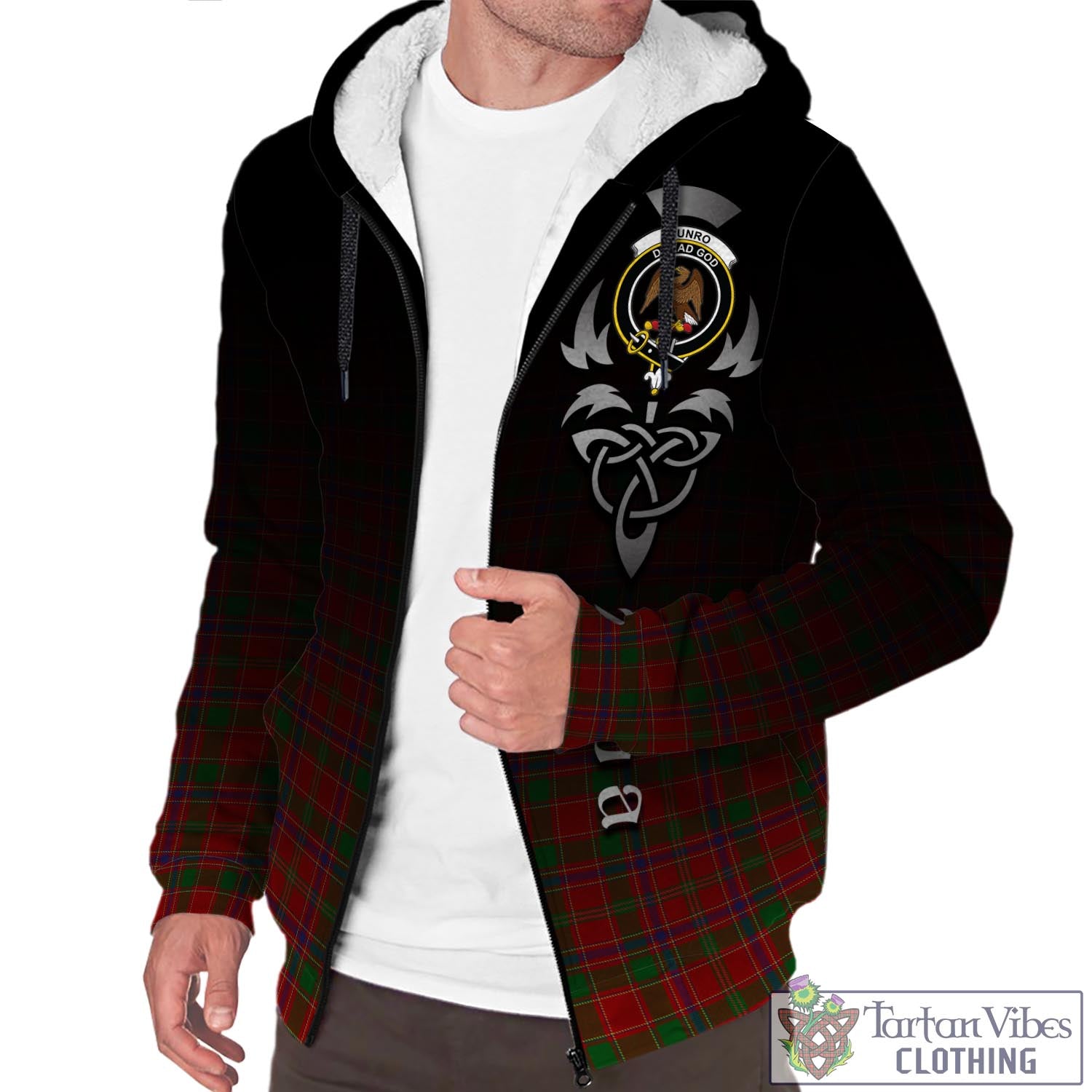 Tartan Vibes Clothing Munro Tartan Sherpa Hoodie Featuring Alba Gu Brath Family Crest Celtic Inspired
