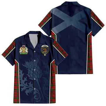 Munro Tartan Short Sleeve Button Up Shirt with Family Crest and Scottish Thistle Vibes Sport Style