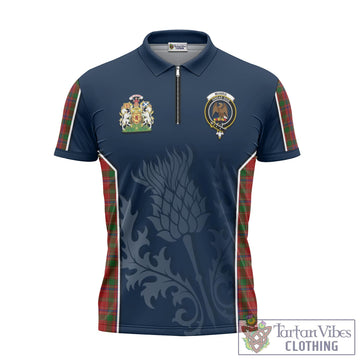 Tartan Vibes Clothing Munro Tartan Zipper Polo Shirt with Family Crest and Scottish Thistle Vibes Sport Style