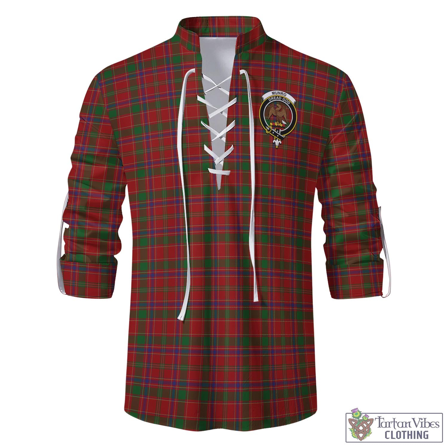 Tartan Vibes Clothing Munro Tartan Men's Scottish Traditional Jacobite Ghillie Kilt Shirt with Family Crest