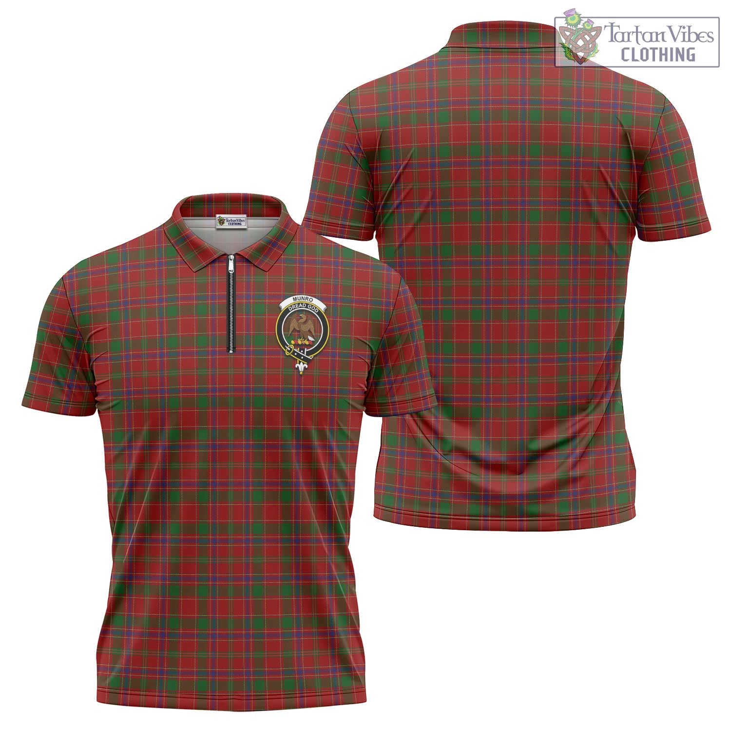 Tartan Vibes Clothing Munro Tartan Zipper Polo Shirt with Family Crest