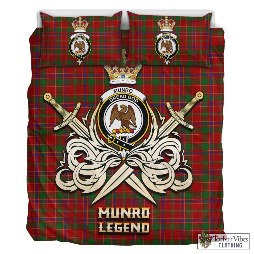 Tartan Vibes Clothing Munro Tartan Bedding Set with Clan Crest and the Golden Sword of Courageous Legacy