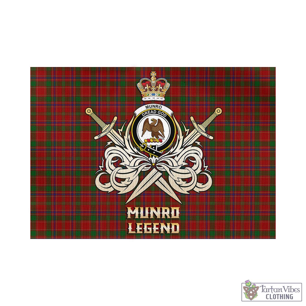 Tartan Vibes Clothing Munro Tartan Flag with Clan Crest and the Golden Sword of Courageous Legacy