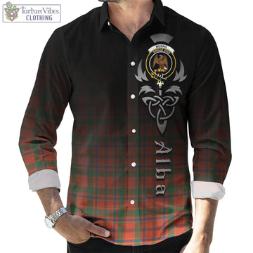 Munro Ancient Tartan Long Sleeve Button Up Featuring Alba Gu Brath Family Crest Celtic Inspired