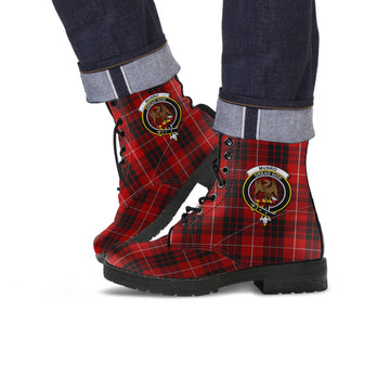 Munro Black and Red Tartan Leather Boots with Family Crest