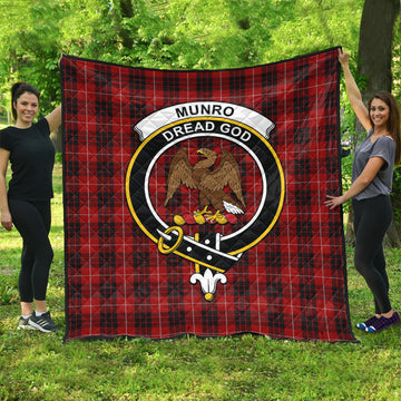 Munro Black and Red Tartan Quilt with Family Crest
