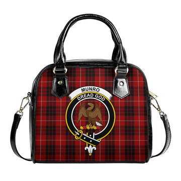 Munro Black and Red Tartan Shoulder Handbags with Family Crest