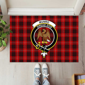 Munro Black and Red Tartan Door Mat with Family Crest