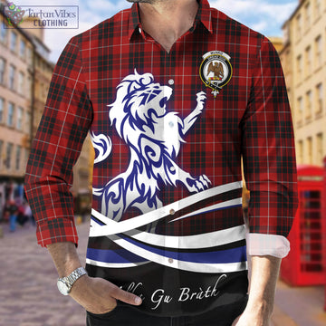 Munro Black and Red Tartan Long Sleeve Button Up Shirt with Alba Gu Brath Regal Lion Emblem