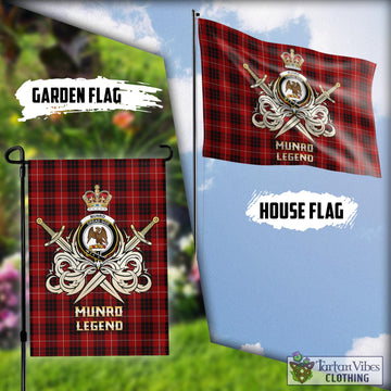 Munro Black and Red Tartan Flag with Clan Crest and the Golden Sword of Courageous Legacy