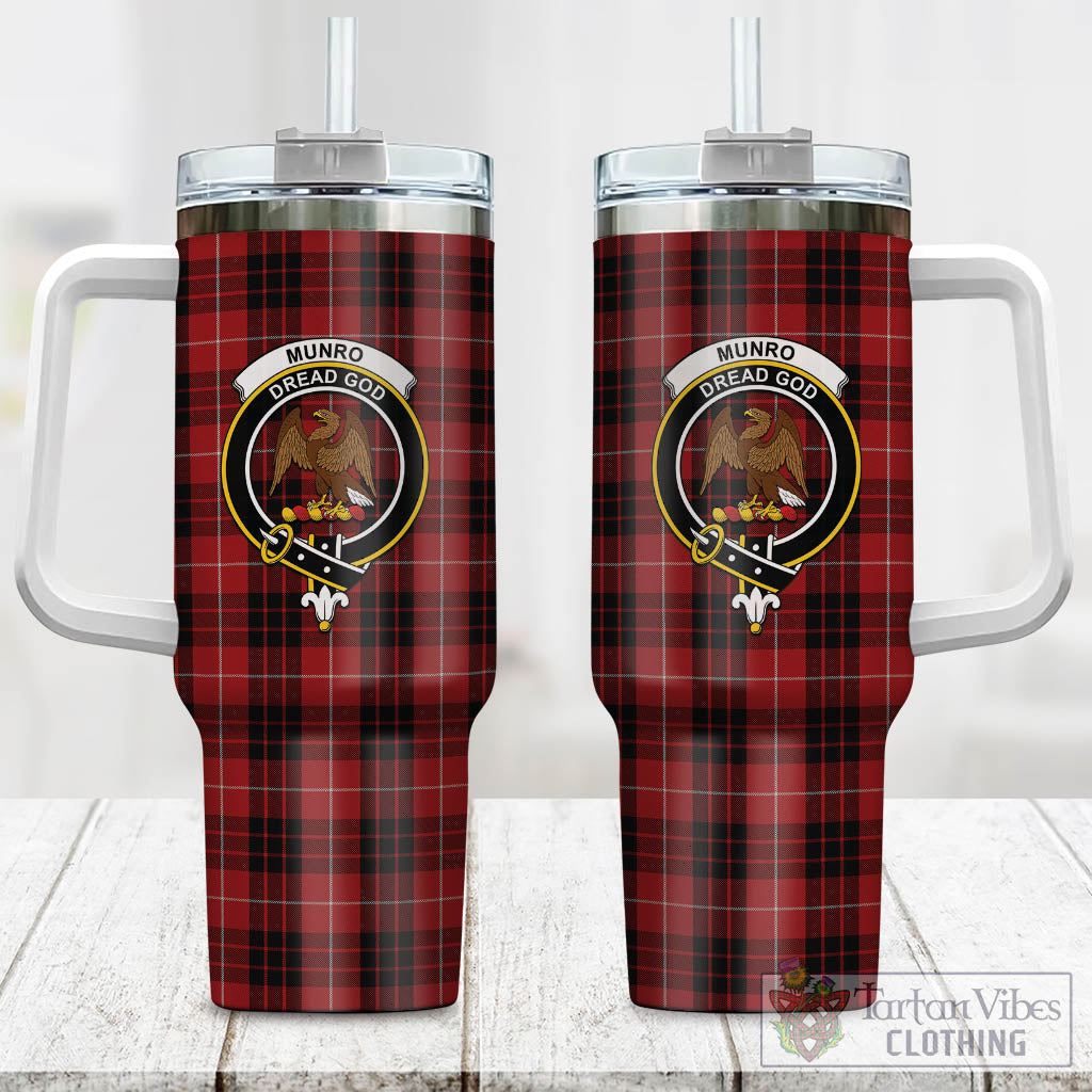 Tartan Vibes Clothing Munro Black and Red Tartan and Family Crest Tumbler with Handle