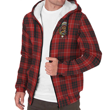 Munro Black and Red Tartan Sherpa Hoodie with Family Crest