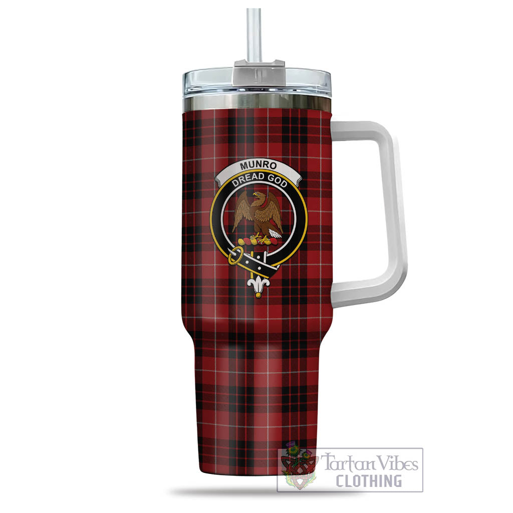 Tartan Vibes Clothing Munro Black and Red Tartan and Family Crest Tumbler with Handle