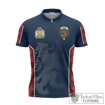 Munro Black and Red Tartan Zipper Polo Shirt with Family Crest and Lion Rampant Vibes Sport Style