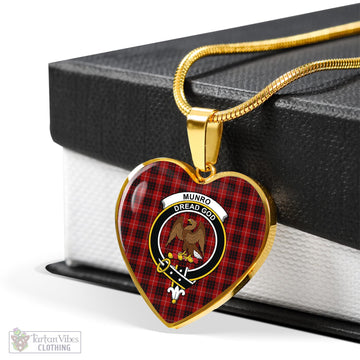 Munro Black and Red Tartan Heart Necklace with Family Crest