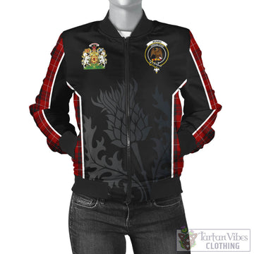 Munro Black and Red Tartan Bomber Jacket with Family Crest and Scottish Thistle Vibes Sport Style