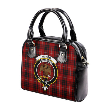 Munro Black and Red Tartan Shoulder Handbags with Family Crest