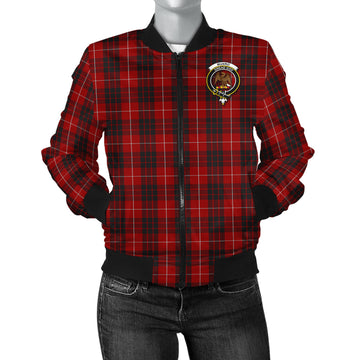 Munro Black and Red Tartan Bomber Jacket with Family Crest
