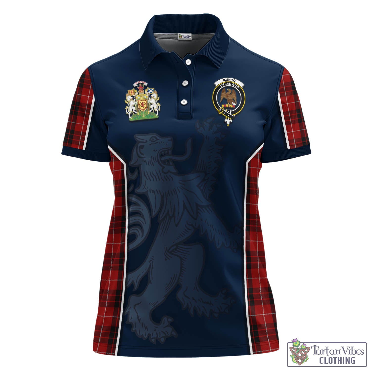 Tartan Vibes Clothing Munro Black and Red Tartan Women's Polo Shirt with Family Crest and Lion Rampant Vibes Sport Style