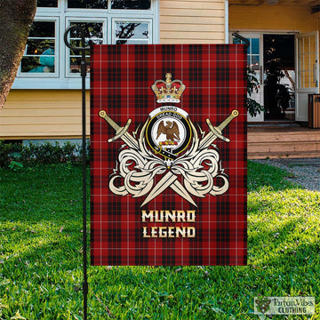 Munro Black and Red Tartan Flag with Clan Crest and the Golden Sword of Courageous Legacy