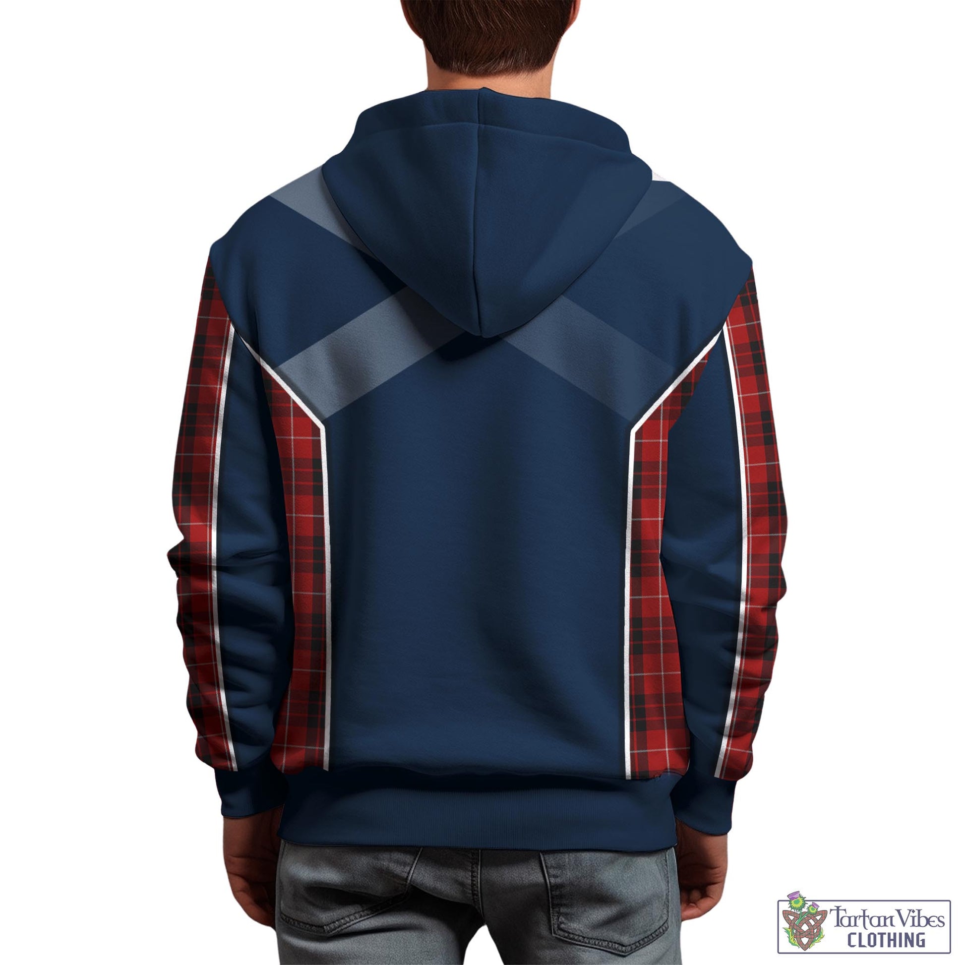 Tartan Vibes Clothing Munro Black and Red Tartan Hoodie with Family Crest and Lion Rampant Vibes Sport Style