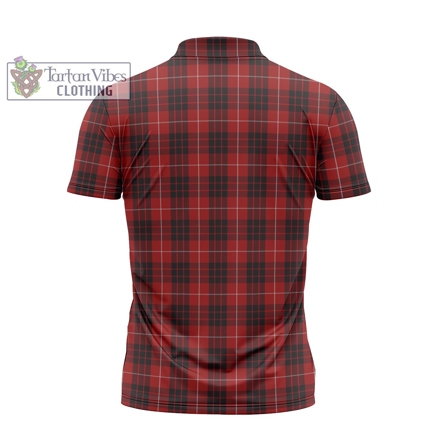 Tartan Vibes Clothing Munro Black and Red Tartan Zipper Polo Shirt with Family Crest