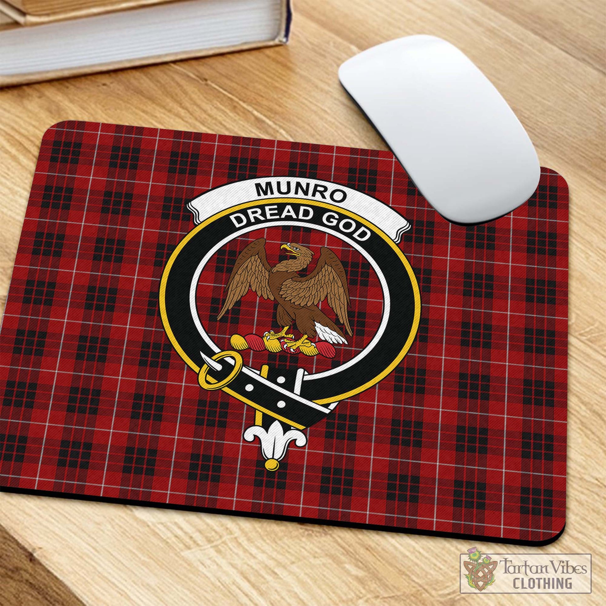 Tartan Vibes Clothing Munro Black and Red Tartan Mouse Pad with Family Crest
