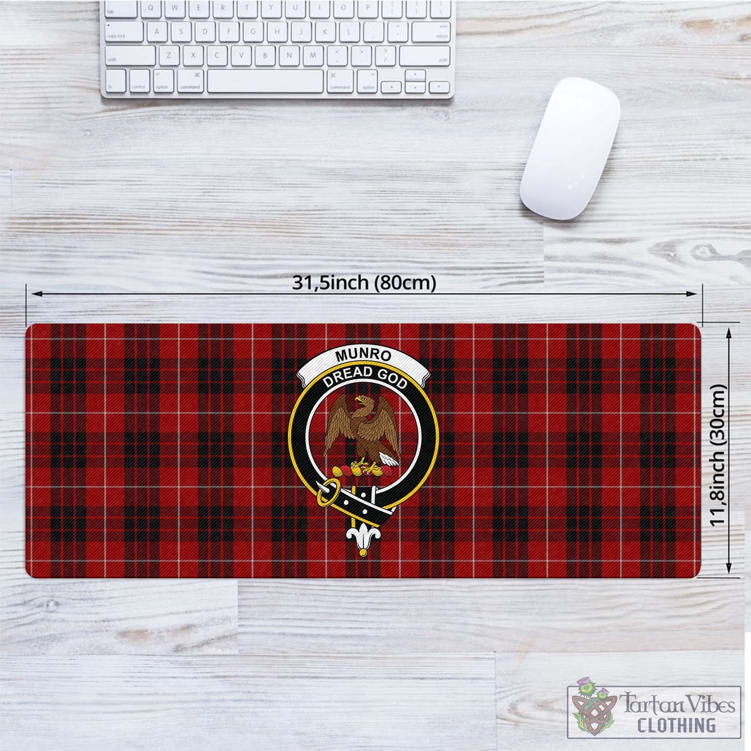 Tartan Vibes Clothing Munro Black and Red Tartan Mouse Pad with Family Crest