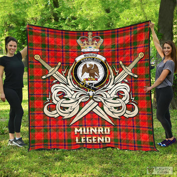 Munro Modern Tartan Quilt with Clan Crest and the Golden Sword of Courageous Legacy