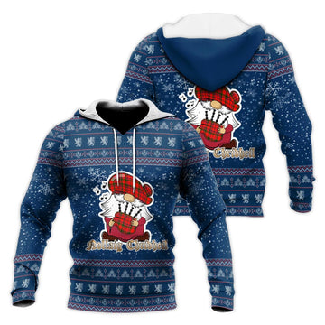 Munro Modern Clan Christmas Knitted Hoodie with Funny Gnome Playing Bagpipes