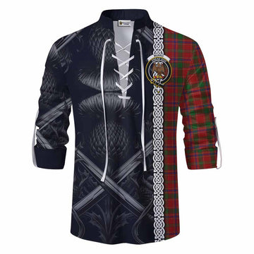 Tartan Vibes Clothing Munro (Monroe) Tartan Ghillie Kilt Shirt with Family Crest Cross Sword Thistle Celtic Vibes