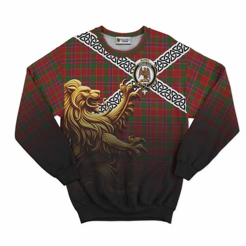 Tartan Vibes Clothing Munro (Monroe) Crest Tartan Sweatshirt with Golden Lion Emblem Celtic Style