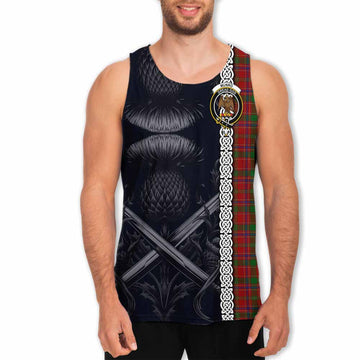 Tartan Vibes Clothing Munro (Monroe) Tartan Men's Tank Top with Family Crest Cross Sword Thistle Celtic Vibes