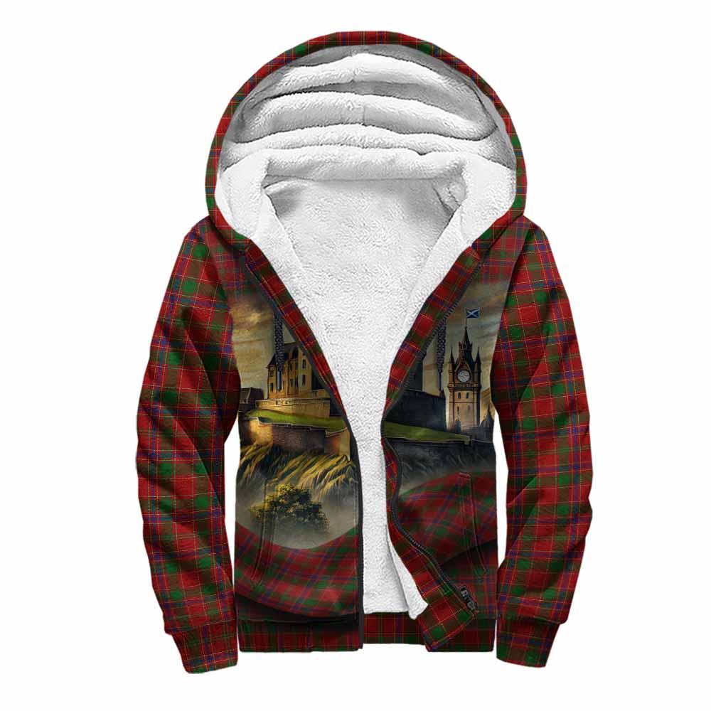 Tartan Vibes Clothing Munro (Monroe) Tartan Family Crest Sherpa Hoodie with Scottish Ancient Castle Style