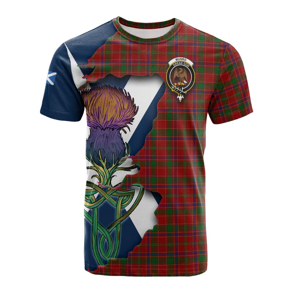 Tartan Vibes Clothing Munro (Monroe) Tartan Family Crest Cotton T-shirt Scottish Thistle Celtic Inspired