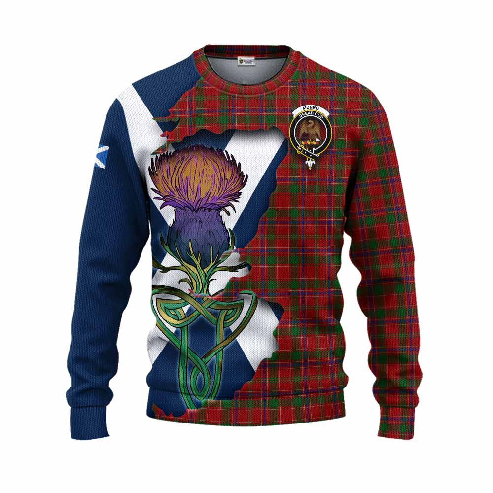 Tartan Vibes Clothing Munro (Monroe) Tartan Family Crest Knitted Sweater Scottish Thistle Celtic Inspired