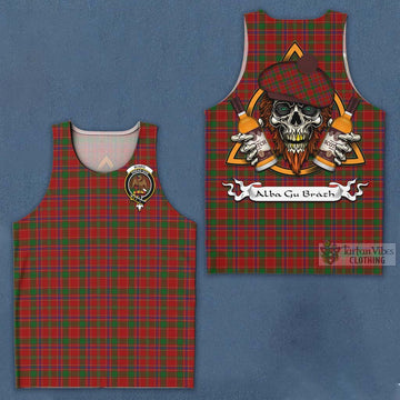 Tartan Vibes Clothing Munro (Monroe) Tartan Men's Tank Top with Family Crest and Bearded Skull Holding Bottles of Whiskey