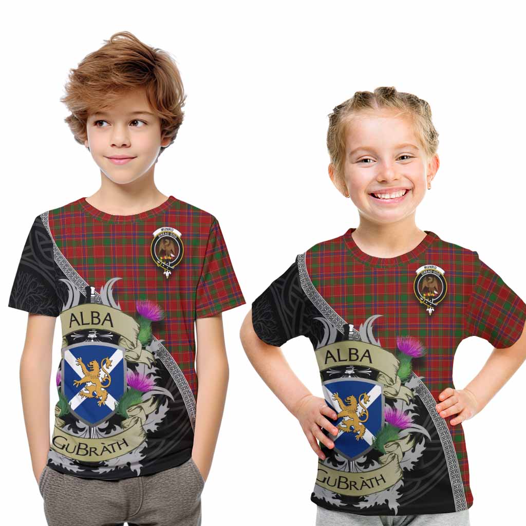 Tartan Vibes Clothing Munro (Monroe) Tartan Family Crest Kid T-Shirt Lion Rampant Royal Thistle Shield Celtic Inspired