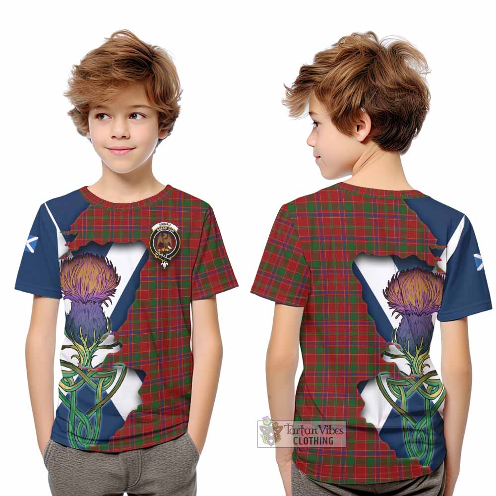 Tartan Vibes Clothing Munro (Monroe) Tartan Family Crest Kid T-Shirt Scottish Thistle Celtic Inspired