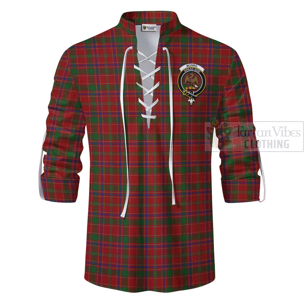 Tartan Vibes Clothing Munro (Monroe) Tartan Ghillie Kilt Shirt with Family Crest Celtic Skull Style