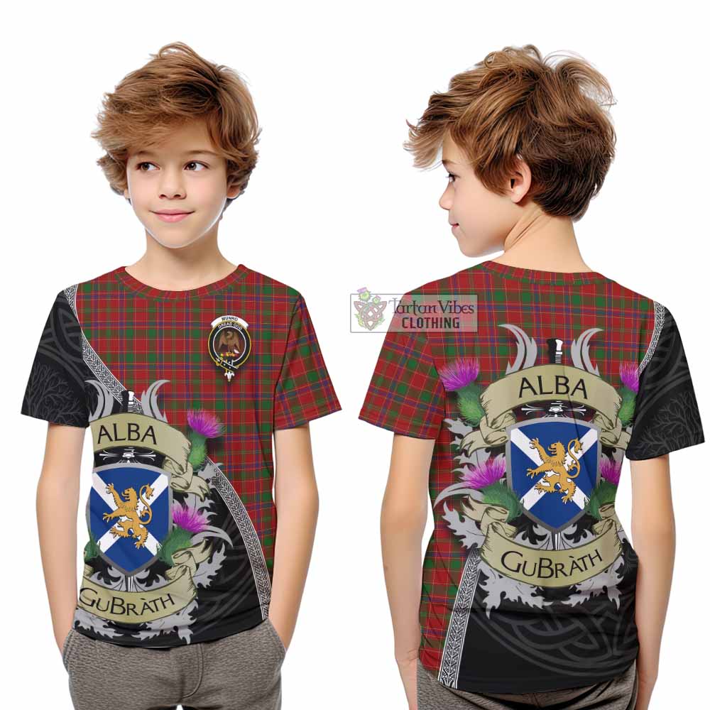 Tartan Vibes Clothing Munro (Monroe) Tartan Family Crest Kid T-Shirt Lion Rampant Royal Thistle Shield Celtic Inspired