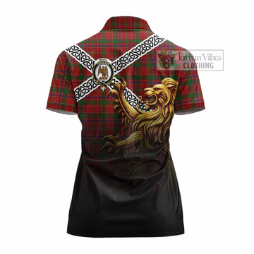Munro (Monroe) Crest Tartan Women's Polo Shirt with Golden Lion Emblem Celtic Style