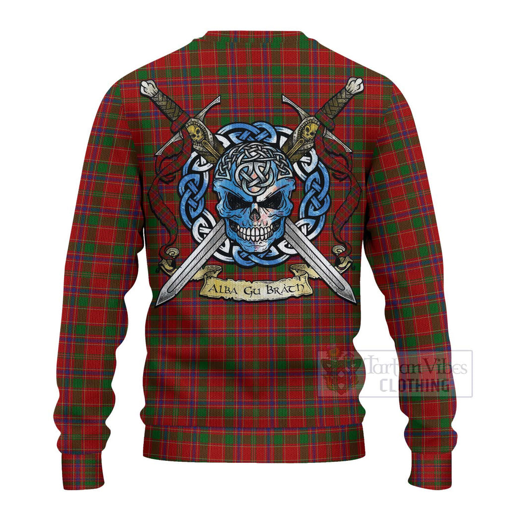 Tartan Vibes Clothing Munro (Monroe) Tartan Knitted Sweater with Family Crest Celtic Skull Style