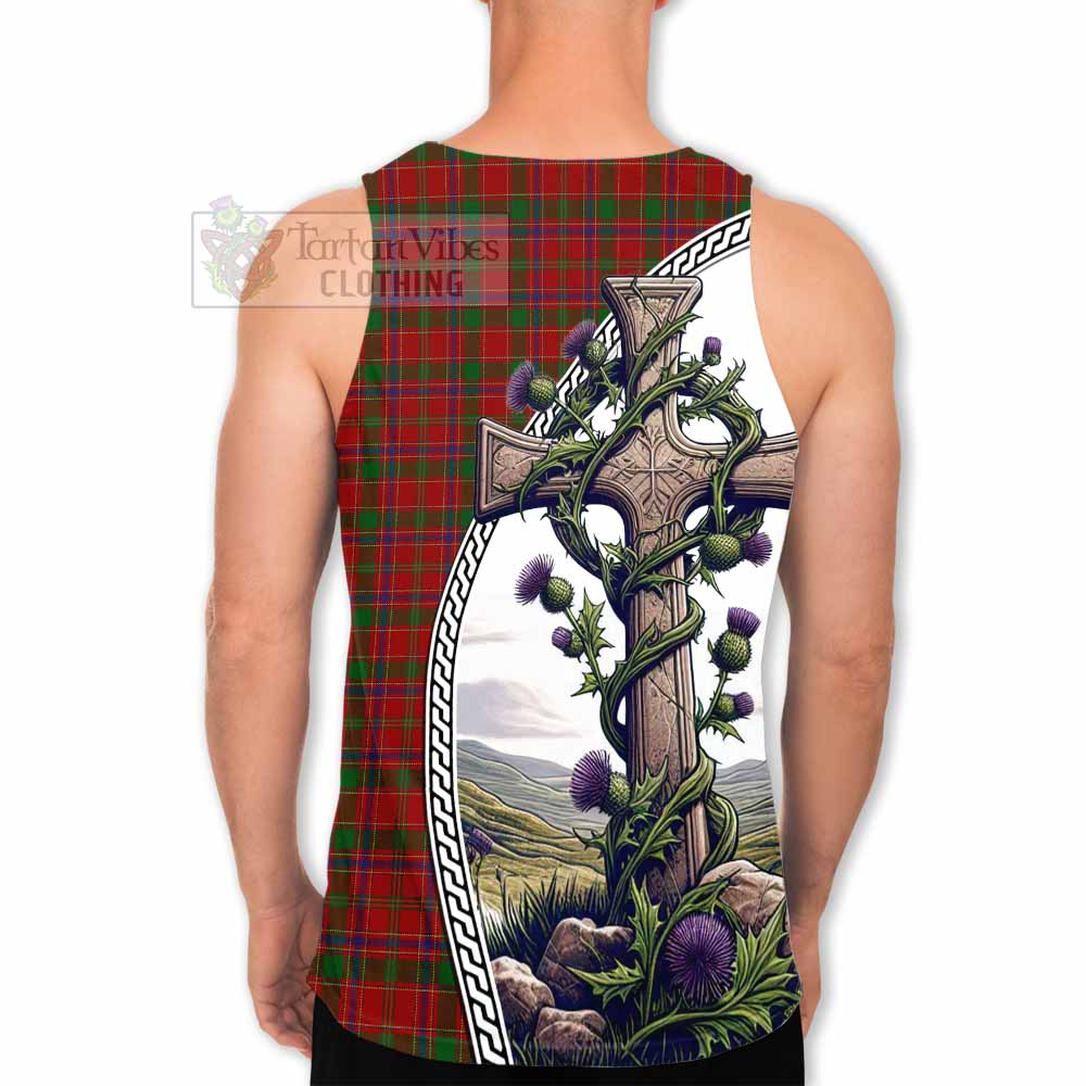 Tartan Vibes Clothing Munro (Monroe) Tartan Men's Tank Top with Family Crest and St. Andrew's Cross Accented by Thistle Vines