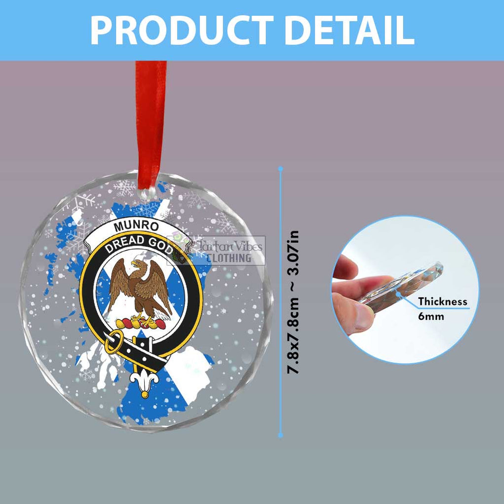 Tartan Vibes Clothing Munro (Monroe) Clan Crest Christmas Glass Ornament with Scotland Map